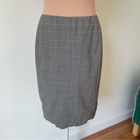 Piazza Sempione Plaid Houndstooth Virgin Wool Knee-Length Pencil Skirt IT40 US4 - Picture 4 of 12